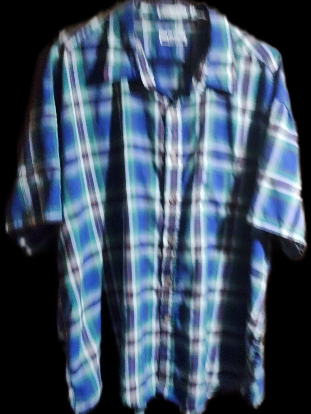 Key Elements Mens Short Sleeve Plaid Button Down Shirt Size 3X Blue Green